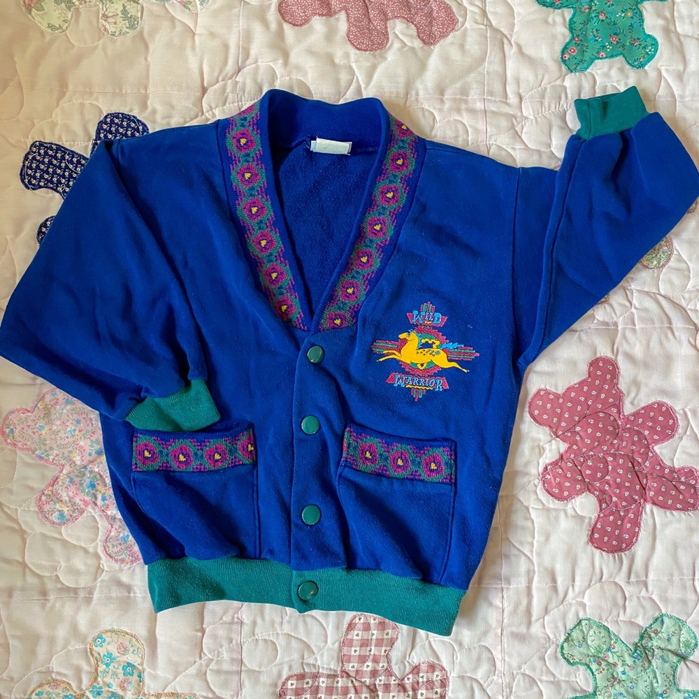 Vintage Healthtex Kids Blue and Green Cardigan
